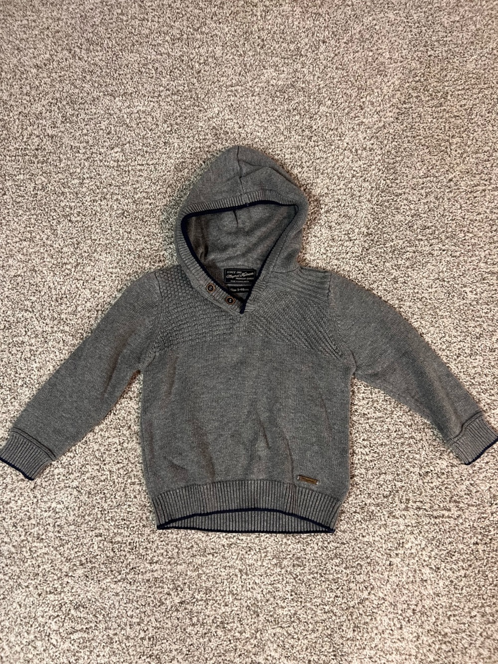 Mayoral Gray Hooded V‑Neck Knit Sweater